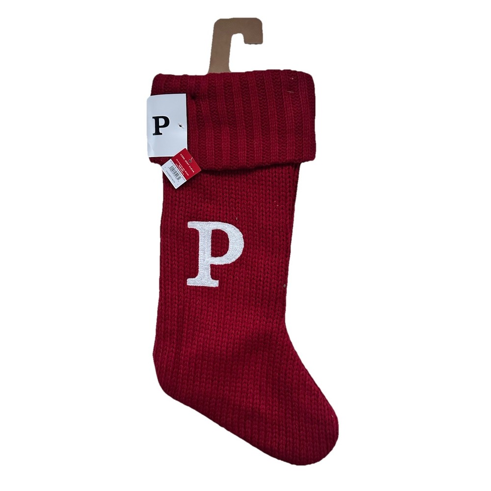 NEW Wondershop Letter P Knit Monogram Stocking Red Holiday Initial Xmas 18"